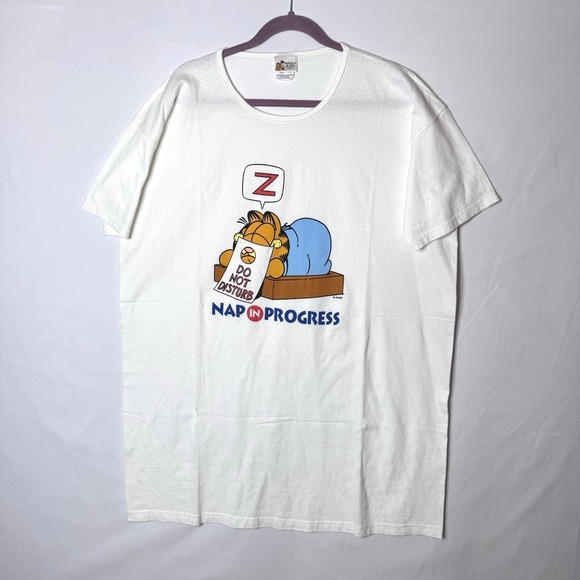 Garfield Other - Vintage Garfield Cat Sleepshirt Nightgown One Size White Retro Nap 100% Cotton